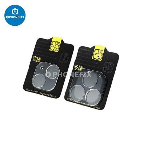Set of three full cover camera lens protectors for iPhone 6S to 14 Pro Max by PHONEFIX, designed to shield rear camera lenses.
