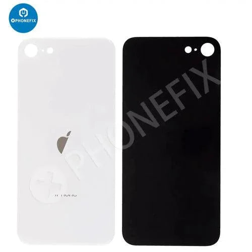 Back glass battery cover panel replacement for iPhone 8-14 series, showing the PHONEFIX brand back glass replacement part.
