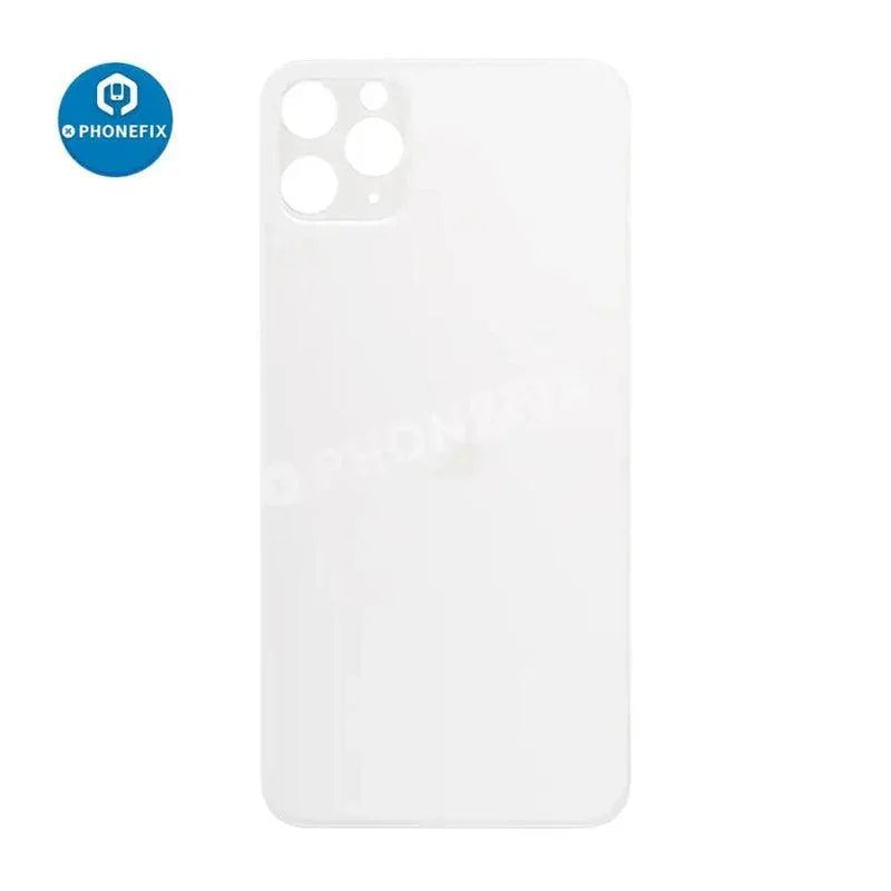 Back glass battery cover panel replacement for iPhone 8-14 series by PHONEFIX, showing the new transparent back glass.