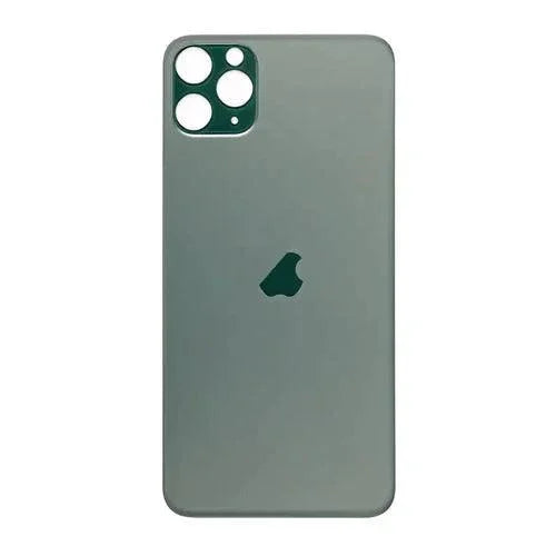 PhoneFix back glass battery cover panel replacement for iPhone 8 to 14 series, showing the new glass back panel with adhesive edges.