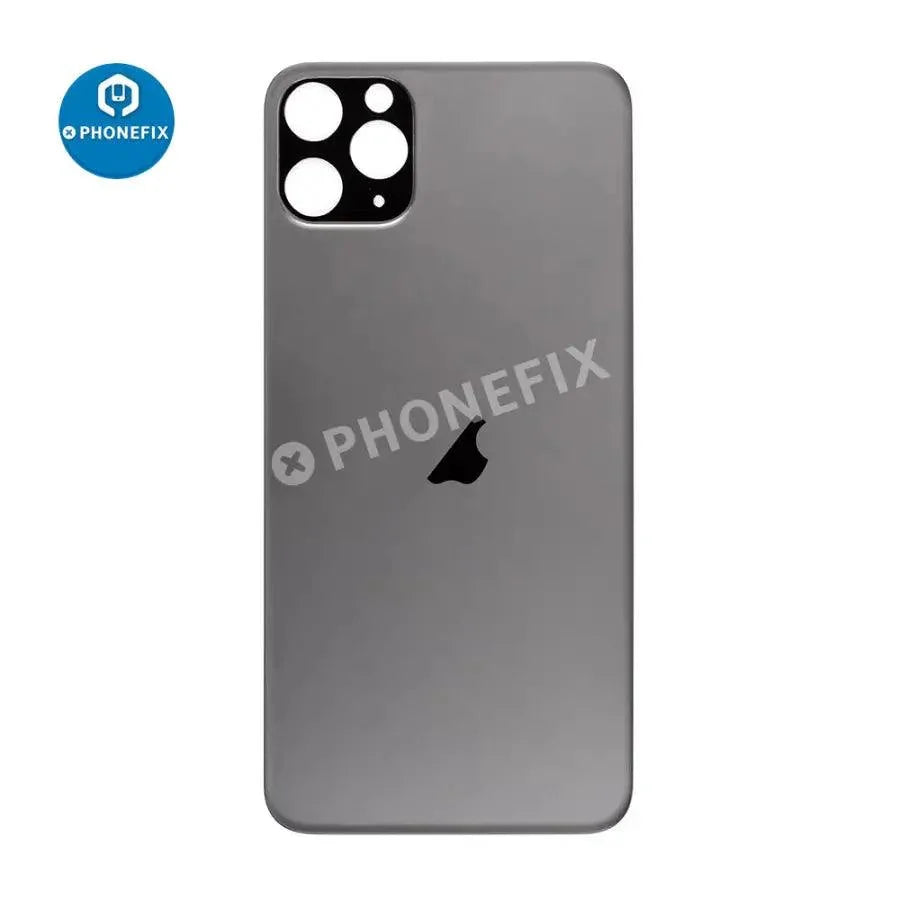 Back glass battery cover panel replacement for iPhone 8-14 series, showing a clear glass back panel with adhesive edges.