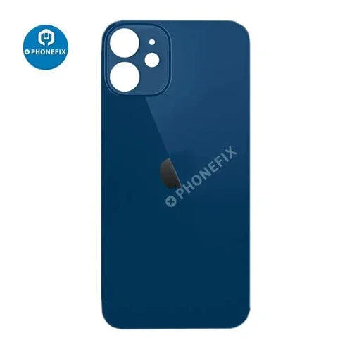 PhoneFix back glass battery cover panel replacement for iPhone 8 to 14 series, showing the new glass back cover with adhesive edges.