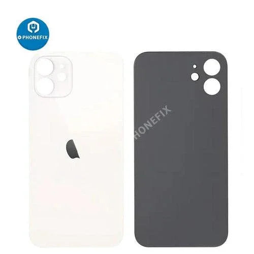 Back glass battery cover panel replacement for iPhone 8-14 series by PHONEFIX, showing the new back glass on the phone.