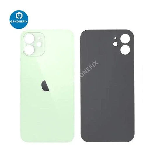 Back glass battery cover panel replacement for iPhone 8-14 series by PHONEFIX, showing the new transparent rear glass assembly.