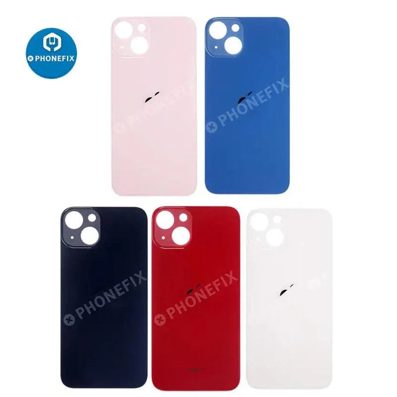 Back glass battery cover panel replacement for iPhone 8-14 series, showing the PHONEFIX back glass replacement part.