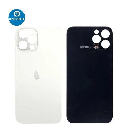Back glass battery cover panel replacement for iPhone 8-14 series, showing the new glass back for PHONEFIX iPhone repair.