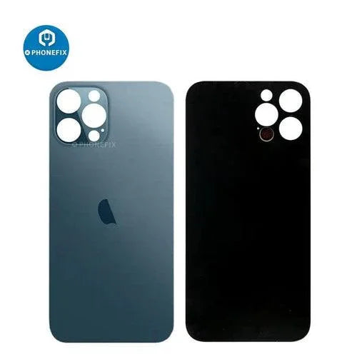 Back glass battery cover panel replacement for iPhone 8-14 series by PHONEFIX, showing the new glass back cover with adhesive edges