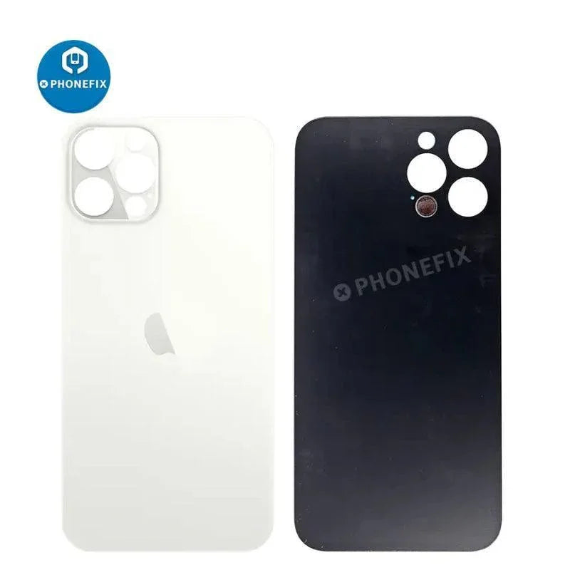 Back glass battery cover panel replacement for iPhone 8-14 series, showing the PHONEFIX back glass replacement part.