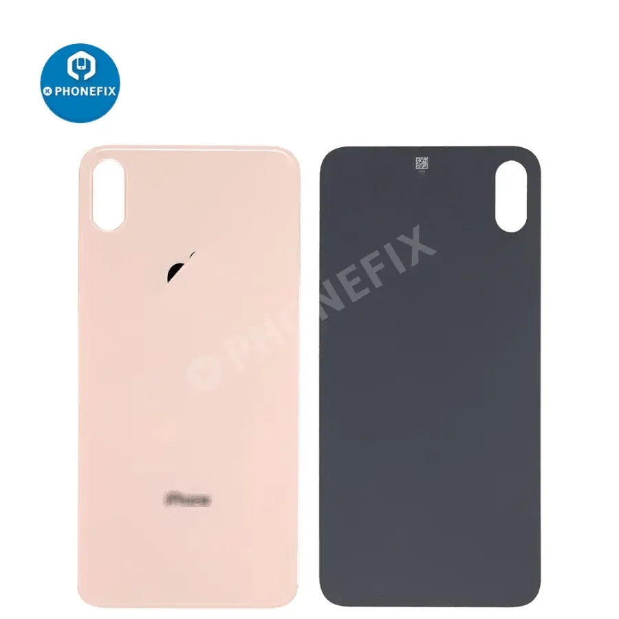 Back glass battery cover panel replacement for iPhone 8-14 series, showing the black glass back and camera cutout.