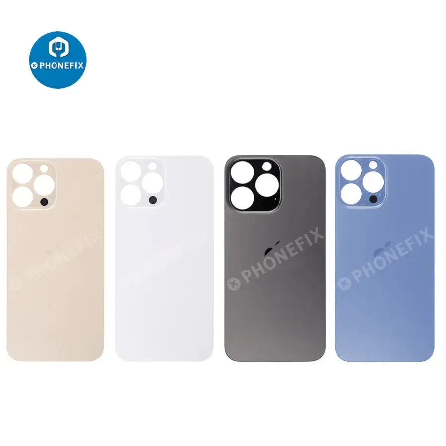 Back glass battery cover panel replacement for iPhone 8-14 series, showing the PhoneFix brand back glass on a white background.