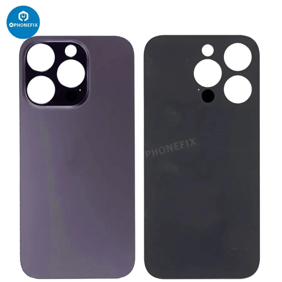 Back glass battery cover panel replacement for iPhone 8-14 series by PHONEFIX, showing the new clear back glass component.