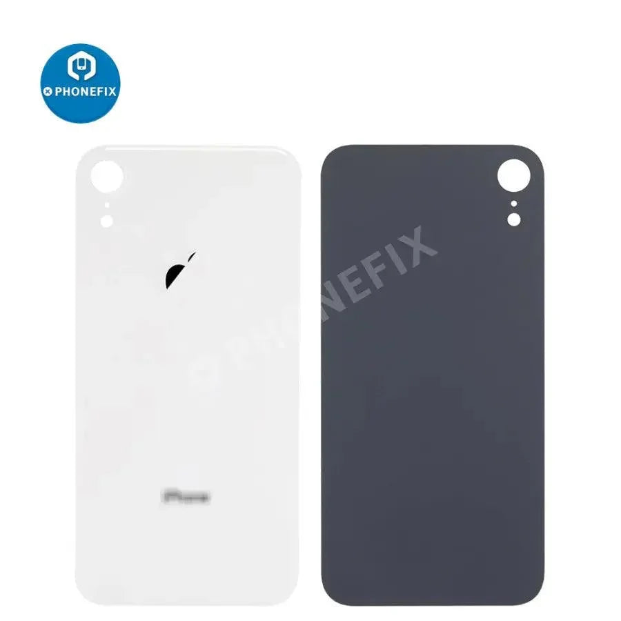 Back glass battery cover panel replacement for iPhone 8-14 series by PHONEFIX, showing the new glass back panel on the phone.