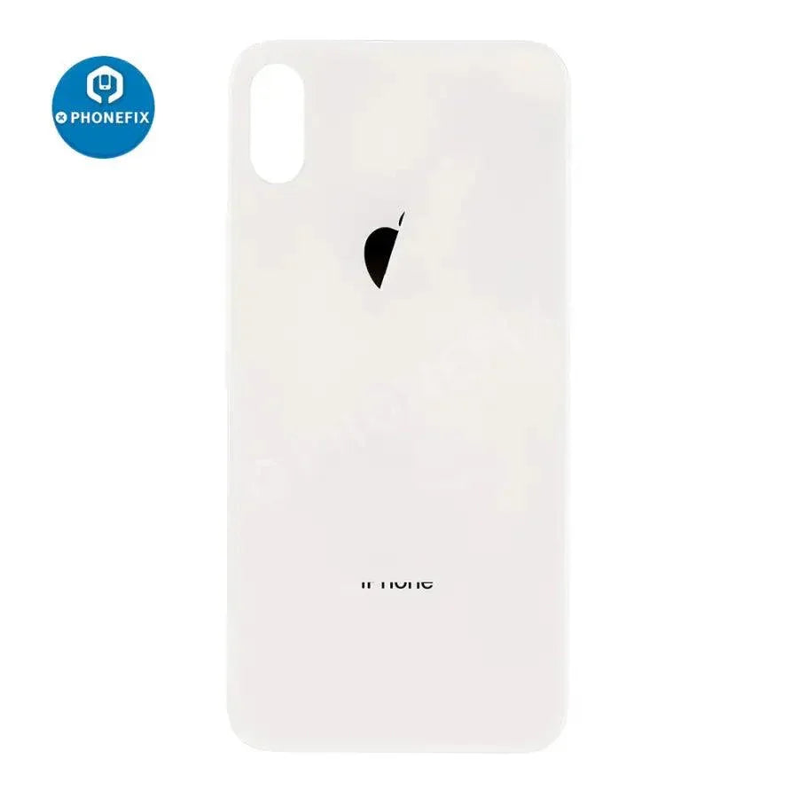 Back glass battery cover panel replacement for iPhone 8-14 series by PHONEFIX, showing the new clear glass back panel.