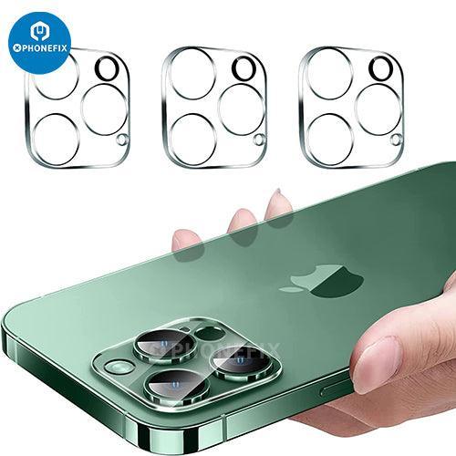 Silver rear back camera lens protector made of tempered glass for iPhone 13-14 Pro Max, designed to shield the back camera.