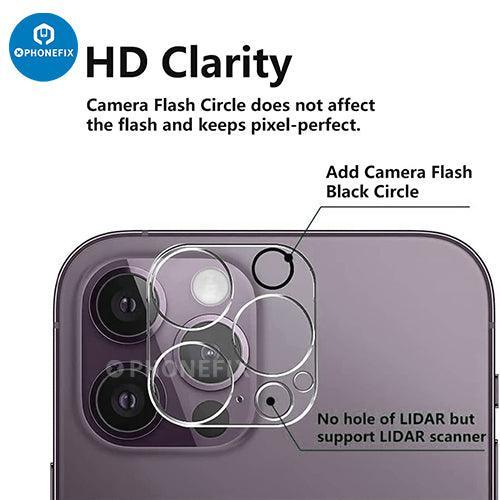 Silver rear back camera lens protector for iPhone 13-14 Pro Max, tempered glass replacement for rear camera protection.