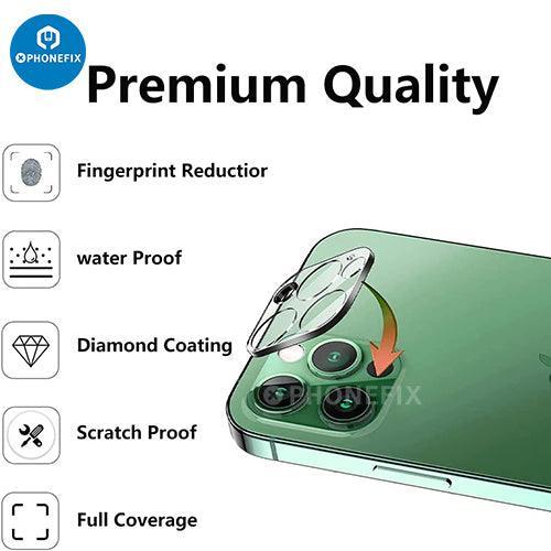 Silver iPhone 13-14 Pro Max rear back camera lens protector made of tempered glass, designed for back glass replacement by PHONEFIX.