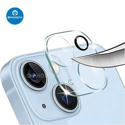 Silver iPhone 13-14 Pro Max rear back camera lens protector made of tempered glass, designed for back glass replacement.