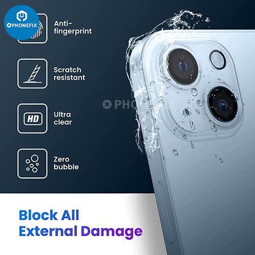 PhoneFix rear back camera lens protector in tempered glass for iPhone 13-14 Pro Max, silver back glass replacement.