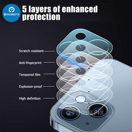 Silver rear back camera lens protector for iPhone 13-14 Pro Max, tempered glass replacement by PHONEFIX.