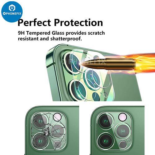 Silver rear back camera lens protector for iPhone 13-14 Pro Max, tempered glass replacement by PHONEFIX.