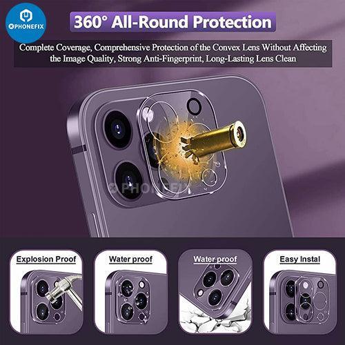 Silver tempered glass rear back camera lens protector for iPhone 13-14 Pro Max, by PHONEFIX, with clear protective coverage.