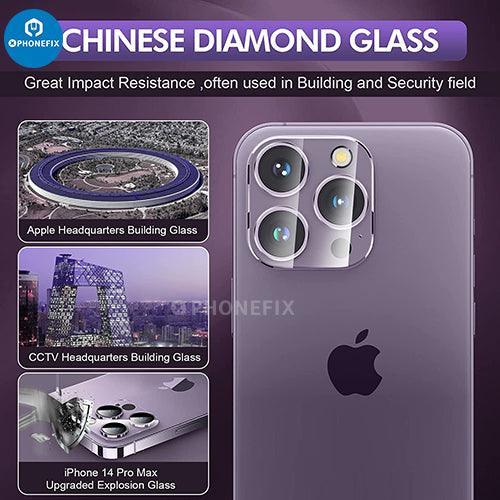 Silver tempered glass rear back camera lens protector for iPhone 13-14 Pro Max, designed to shield the back camera from scratches.