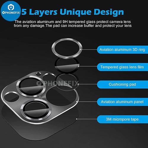 Silver tempered glass rear back camera lens protector for iPhone 13-14 Pro Max, by PHONEFIX, with precise cutouts for camera protection.