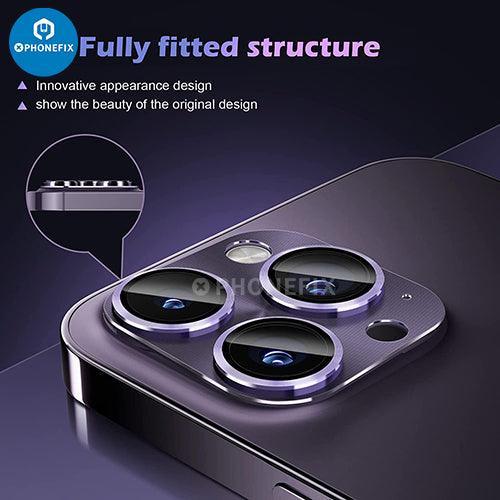 Silver tempered glass back camera lens protector for iPhone 13-14 Pro Max, compatible with PHONEFIX back glass replacement.