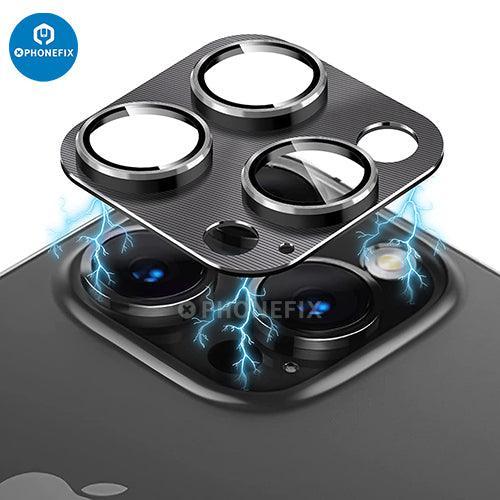Silver tempered glass rear back camera lens protector for iPhone 13-14 Pro Max by PHONEFIX, provides durable back glass replacement.