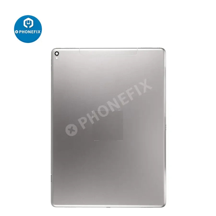 Silver back glass replacement for iPad Pro 12.9" 2nd Gen, showing the back cover for WiFi and cellular models.
