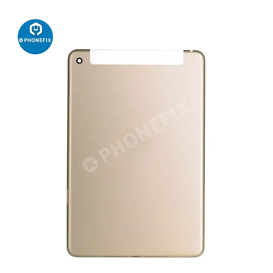 PHONEFIX silver back glass replacement for iPad Mini 4 4G, showing the rear cover with smooth glass surface and device edges.