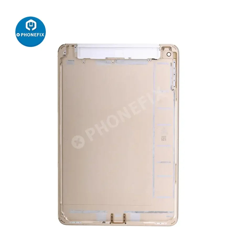 Silver back glass replacement for iPad Mini 4 4G version, showing the PHONEFIX brand and the new back cover.