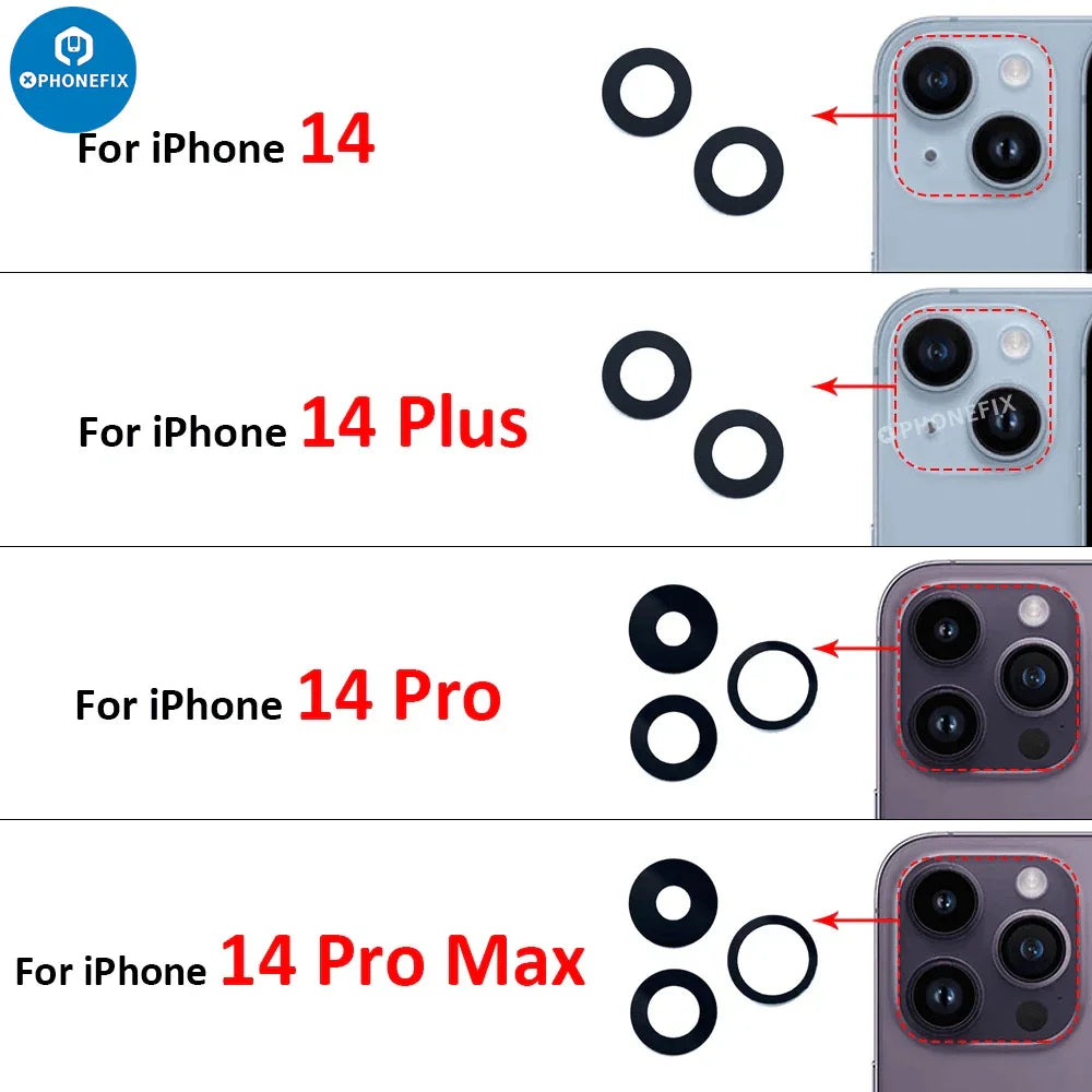 Replacement back glass lens for iPhone X, 15 Pro Max, and 17 Pro Max by PHONEFIX, showing the new rear camera glass.