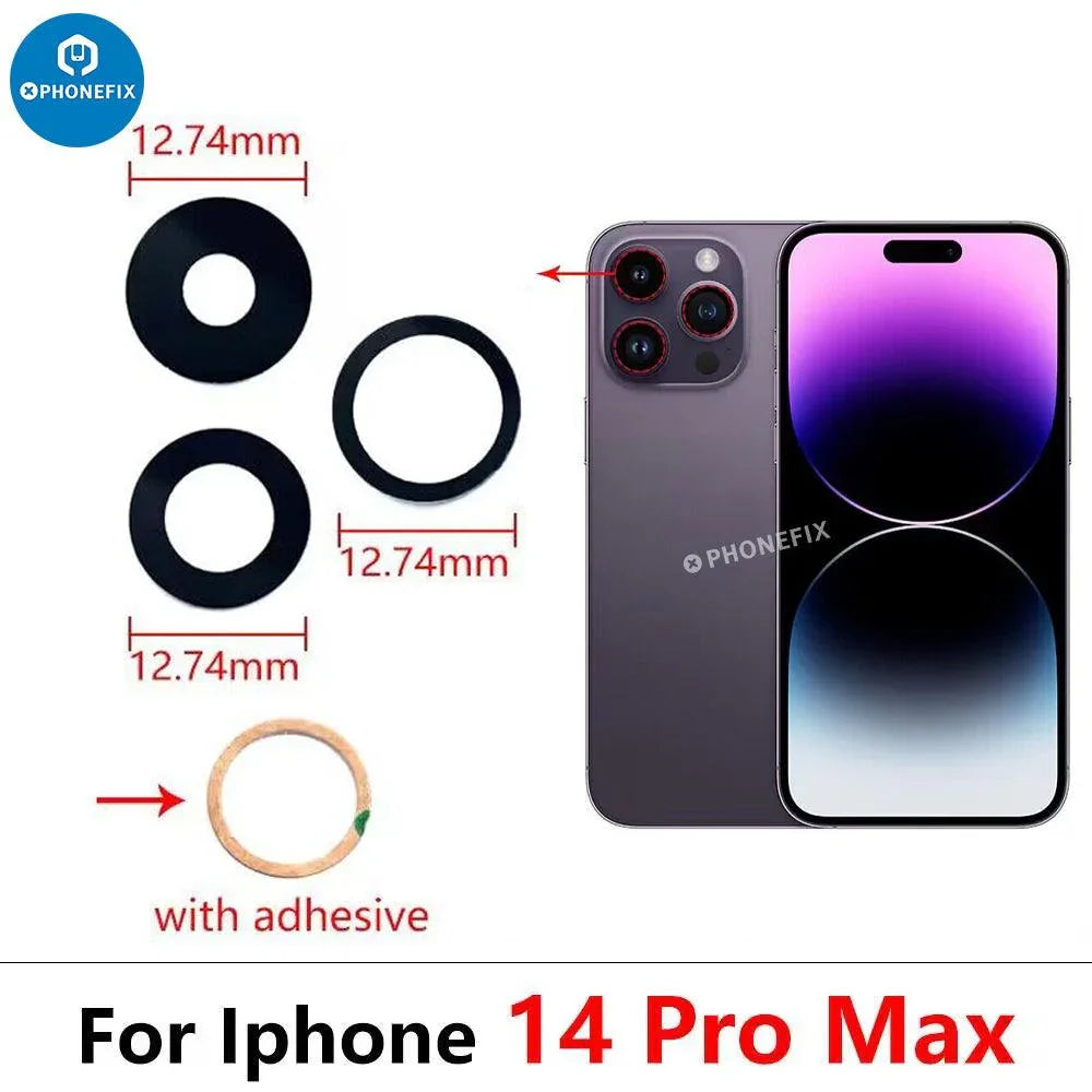 Rear camera glass lens replacement for iPhone X and 15 Pro Max by PHONEFIX, showing a clear back glass with camera cutouts.