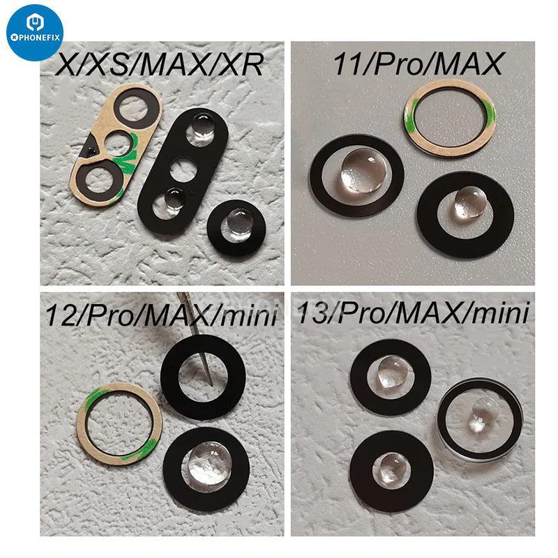 Replacement rear camera glass lens for iPhone X and 15 Pro Max by PHONEFIX, showing a clear back glass replacement part.