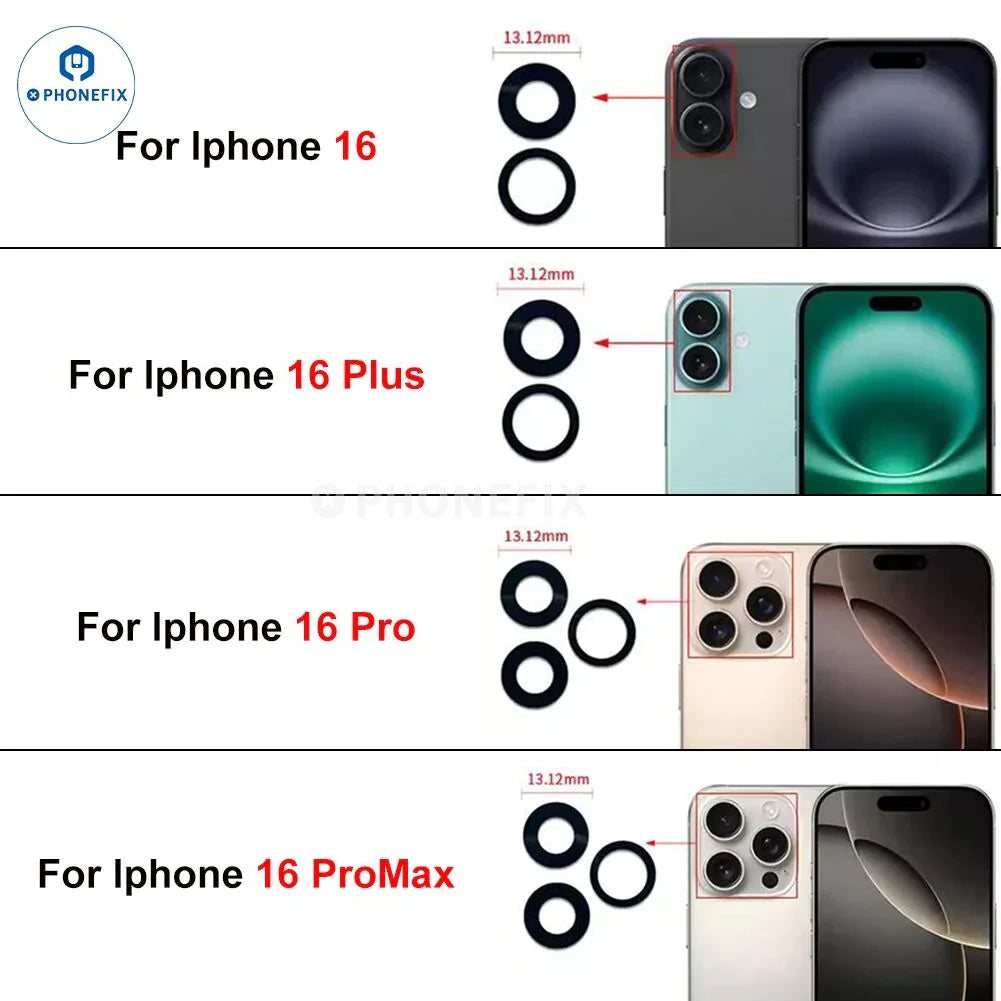 Replacement iPhone X to 17 Pro Max back camera glass lens for iPhone rear camera repair by PHONEFIX.