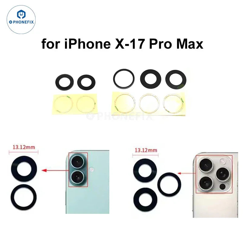 PHONEFIX iPhone X to Pro Max rear camera glass lens replacement, showing the back glass component for camera repair.