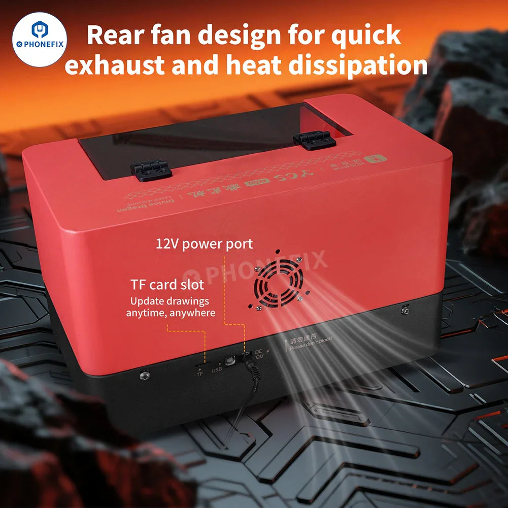 YCS DPCA Mini Laser Machine for iPhone back glass removal, showing the compact device with laser tip for back glass replacement.