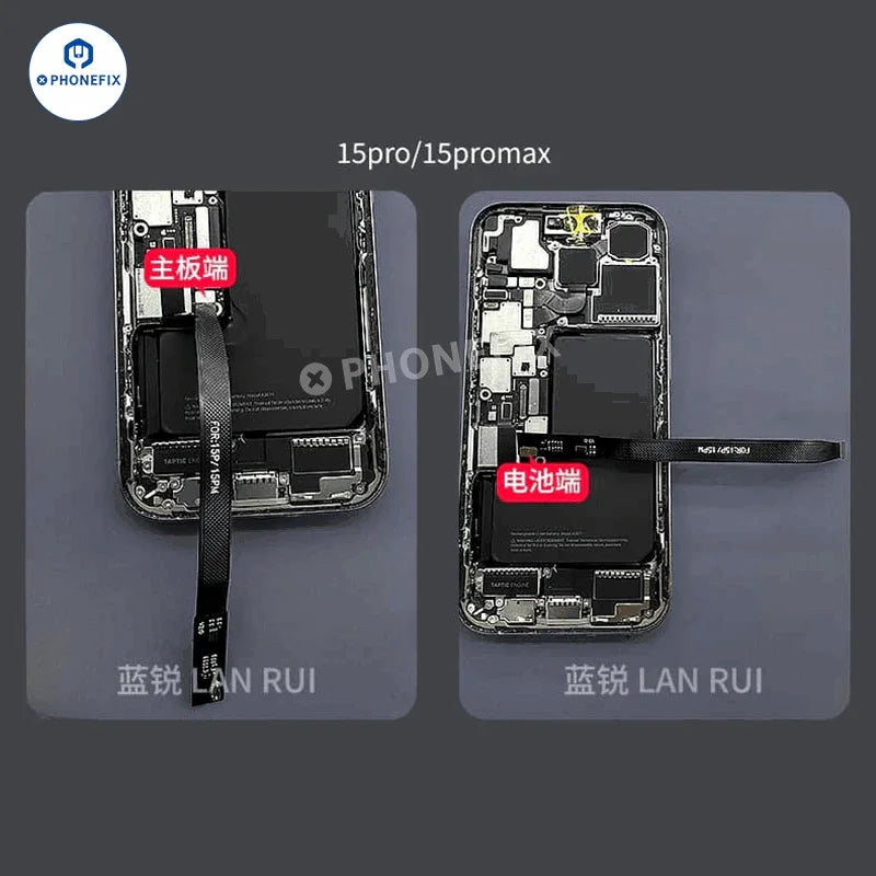 Lanrui 100% battery efficiency extension cable for iPhone 11-15 Pro Max, compatible replacement part from PHONEFIX.