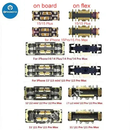 iPhone 11-16 Pro Max battery replacement part, PHONEFIX FPC connector port on board flex cable for repair.