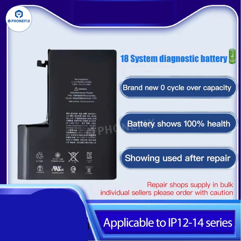 PhoneFix diagnostic battery replacement part for iPhone 12-16 Pro Max, featuring no pop-up design for easy installation.