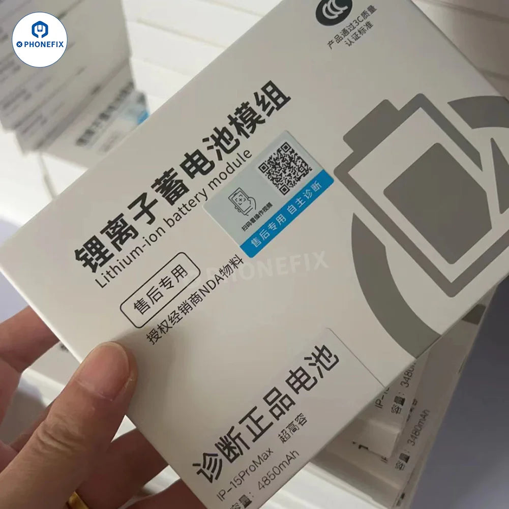PHONEFIX iPhone 12-16 Pro Max no pop-up diagnostic battery replacement part, showing a close-up of the battery component.