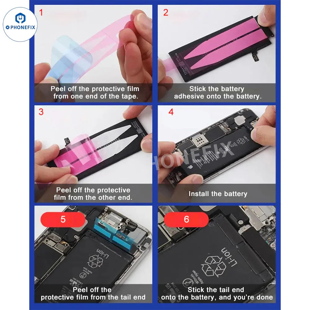PhoneFix iPhone 15-16 Pro Max battery adhesive strips for secure battery replacement, shown in the image.