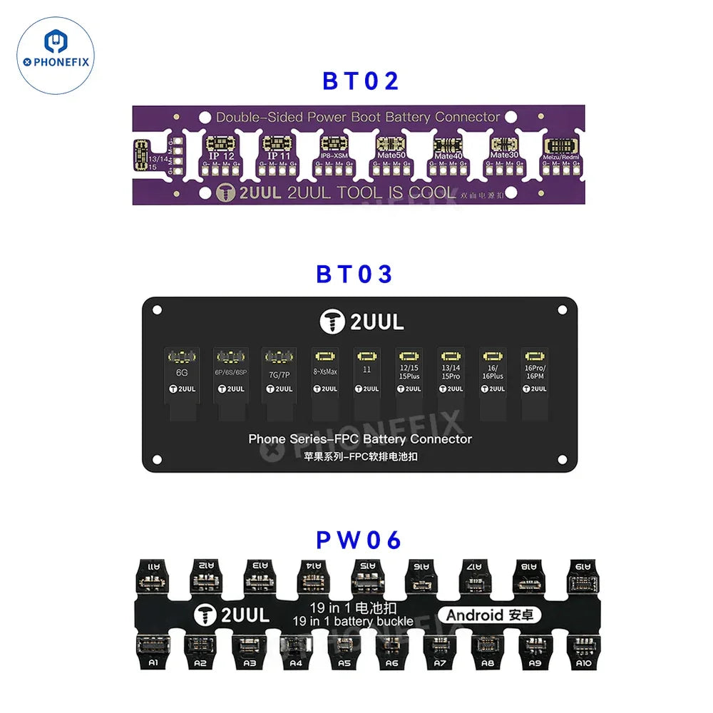 2UUL FPC battery connector buckle for iPhone and Android phones, replacement part with metal clasp and flexible cable for battery repair.