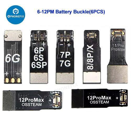 DC power connector battery terminal buckle for iPhone 8, XS, 13 Pro Max replacement part by PHONEFIX, used for battery repair.
