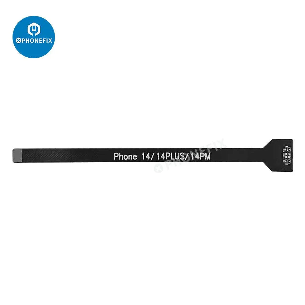 Battery extension flex cable for iPhone 6S, 7, 8P, XS, 11, 15 Pro Max replacement part by PHONEFIX, shown with connectors and flex cable.