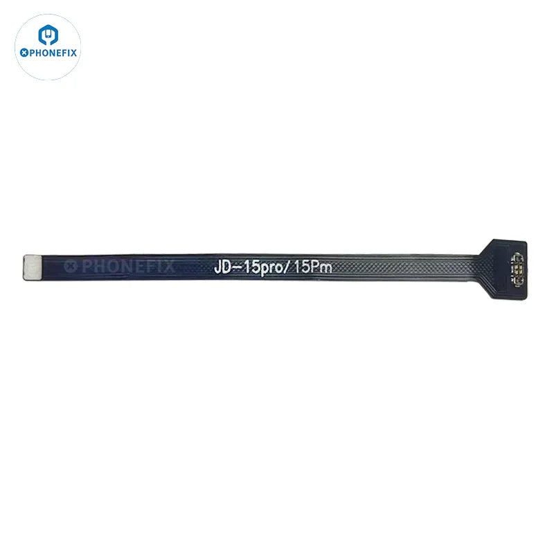Flexible battery extension flex cable for iPhone 6S, 7, 8 Plus, XS, 11, and 15 Pro Max from PHONEFIX, used for battery replacement.