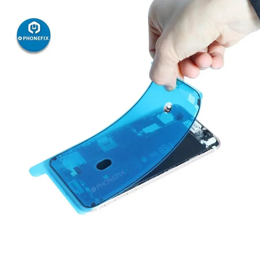 iPhone LCD adhesive waterproof sticker from PHONEFIX for battery replacement, showing the clear, flexible adhesive on a white background.