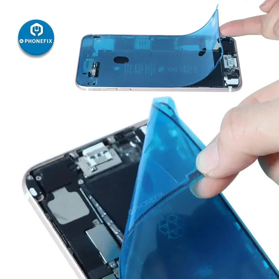 LCD adhesive waterproof sticker for iPhone, used in battery replacement, by PHONEFIX, shown on a white background.