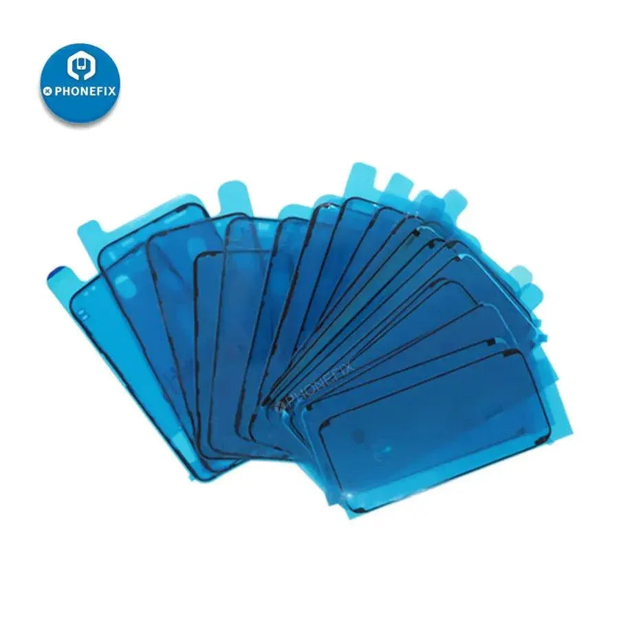 iPhone LCD adhesive waterproof sticker for battery replacement, showing a transparent, flexible adhesive strip from PHONEFIX.